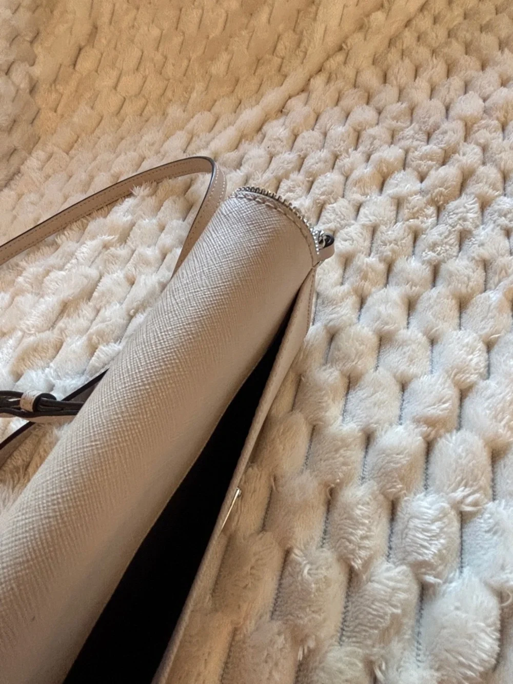Rebecca Minkoff Beige Saffiano Coated Canvas Envelope Crossbody Wallet